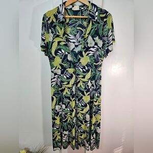 Ember XL Tropical Leaf Print Collared Tie Waist Cover-Up
